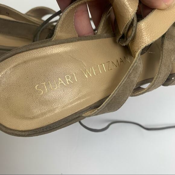 Stuart Weitzman Suede Lace Up Block Heel Sandals - Picture 9 of 10
